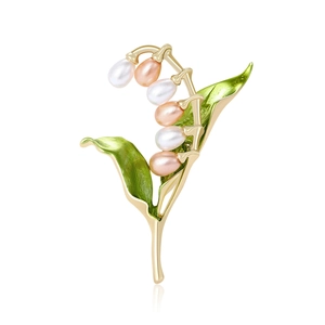 Élégante Broche Muguet Alliage Émail Feuille Verte Blanc Rose Imitation Künstliche Perle Fleur Corsage Pour Femme Mode Costume Accessoire