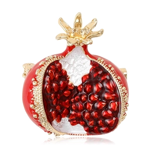 Exquisite Pomegranate Fruit Brooch Alloy Rhinestone Enamel Pin Red Gold Tone Fashion Jewelry For Women Coat Accessories