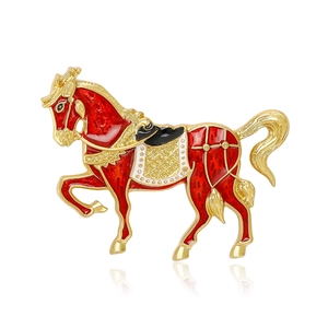 Elegante Spilla a Forma di Cavallo in Lega Smaltata per Donna Placcata in Oro Forma Animale Smalto Strass Spilla da Revers