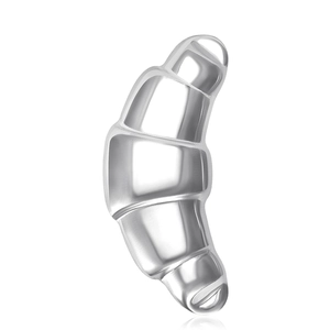 Polished stainless steel croissant brooch with luxury mirror finish on white background