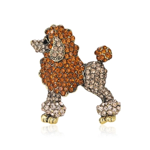 Broche Chien Caniche Mignonne pour Hommes Femmes Alliage Strass Animal Pin de Revers Mode Costume Manteau Décoration Accessoires