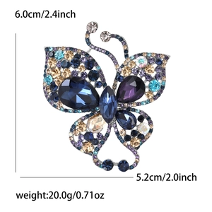 Detailed view of luxury butterfly brooch showing dimensions 6.0cm height and 5.2cm width
