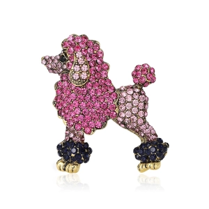Broche caniche scintillante en alliage doré avec strass roses et bleus pour costume