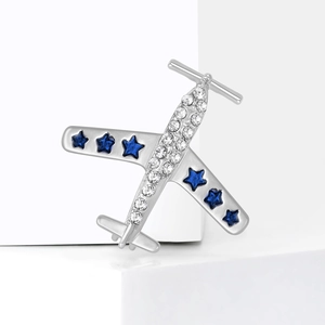Broche d'avion élégante pour costumes d'hommes avec étoiles bleues et oxydes de zirconium