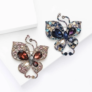 Elegant rhinestone butterfly brooch in red gold and blue silver styles for women