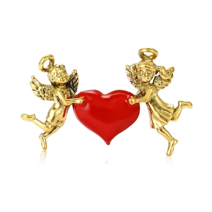 Retro Alloy Angel Heart Enamel Brooch Pin For Valentine's Day Wedding Party Unisex Wings Cupid Red Heart Lapel Pin Accessory