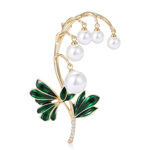 Elegante Broche de Lirio de los Valles de Aleación Esmaltada Con Perlas Artificiales de Imitación y Strass Pin de Flor Joyería Para Mujer