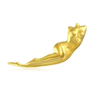 Polished gold stainless steel brooch with an abstract female body sculpture design