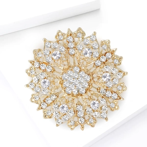 Elegant hollow crystal flower brooch with gold plating and sparkling rhinestones for women