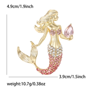 Elegante gouden zeemeermin broche met roze strasstenen en kristallen voor damesmode decor