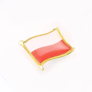 Polished wave-shaped Poland flag enamel pin with elegant gold metal plating and white red colors