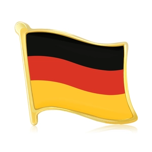 Elegant wavy German flag brooch with premium gold metallic frame on white background