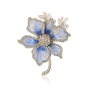 Luxury Alloy Rhinestone Flower Brooch For Women Elegant Drip Oil Enamel Floral Pin Jewelry For Wedding Banquet Party Gift