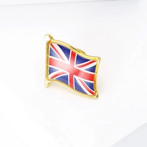 Exquisite Union Jack British flag enamel brooch pin with waving gold-plated metal frame
