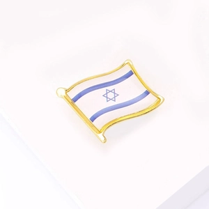 Elegant gold-plated Israel flag brooch featuring a waving banner design with blue David star