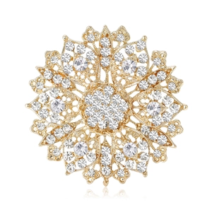 Exquisite Hollow Rhinestone Flower Brooch Vintage Crystal Breastpin Elegant Alloy Floral Pin For Women Suit Coat Accessories