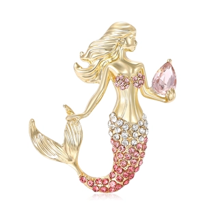 Exquise Legering Strass Zeemeermin Broche Voor Vrouwen Lichte Luxe KC Vergulde Corsage Pin Elegante Sieraden Voor Feest Dagelijks