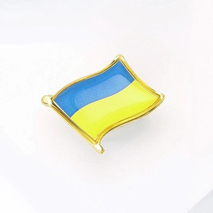 Exquisite wave shaped Ukraine flag brooch pin with gold metal frame and blue yellow enamel