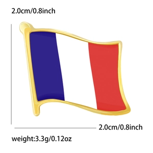 French flag brooch with waving gold frame and enamel colors measuring 2.0cm