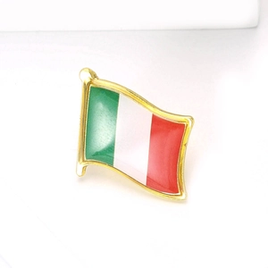 Italian flag enamel brooch with wave design and golden metal edges on white background