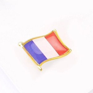 Classic French flag enamel brooch pin with golden metal border and waving flag design