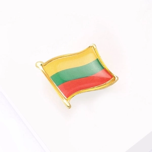Broche drapeau Lituanie doré avec émail jaune vert rouge sur fond blanc immaculé