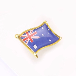 Detailed waving Australia flag enamel lapel pin with golden metal edges and vibrant blue colors