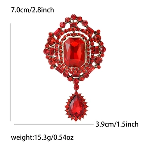 Vintage red crystal glass pendant brooch for elegant women suits and gowns in baroque style