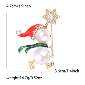 Broche bonhomme de neige de Noël avec perles blanches, émail et strass étincelants