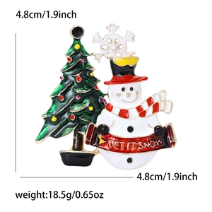 Broche bonhomme de neige et sapin de Noël avec bannière Let It Snow pour les fêtes