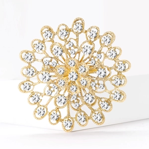 Broche tournesol dorée élégante avec cristaux pour robes de soirée de luxe pour femmes