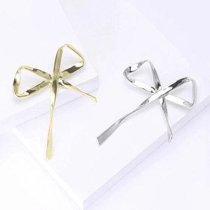 Broche Nœud en Alliage Poli Minimaliste pour Femme Accessoire de Mode de Luxe Or Argent Broche pour Vêtements