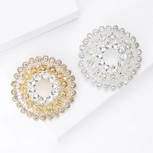 Sparkling rhinestone circular brooches in gold and silver set for women accessories