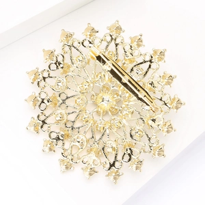 Detailansicht des Sicherheitsnadelverschlusses und der hohlen Rückseite dieser Goldbrosche
