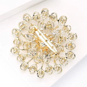 Broche tournesol dorée élégante en strass avec un design ajouré circulaire complexe