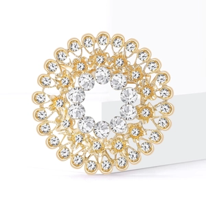 Sparkling crystal rhinestone circular brooch in gold-tone alloy for women's elegant fashion