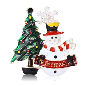 Broche en Alliage Émaillé Bonhomme de Neige et Sapin de Noël pour Hommes et Femmes Let It Snow Cadeau Festif Accessoire de Mode