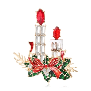Broche Bougie de Noël pour Femmes Hommes Alliage Strass Émail Nœud Feuille de Houx Décoration de Vacances de Noël Bijoux Mode