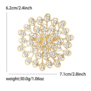 Broche fleur dorée élégante avec strass, 6,2x7,1cm pour costume et robe de femme