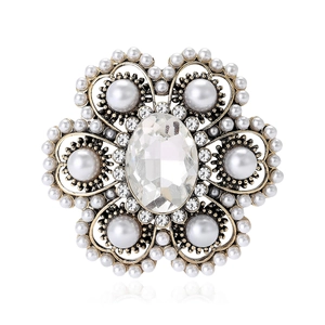 Barock Vintage Blume Brosche Für Damen Legierung Strass Oval Kristall Eingelegt Mit Kunstperle Elegante Hochzeit Schmuck