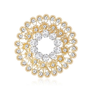 Elegant Hollow Circle Flower Brooch Pin With Sparkling Rhinestones Fashion Gold Silver Plated Dress Jewelry Accessory For Women