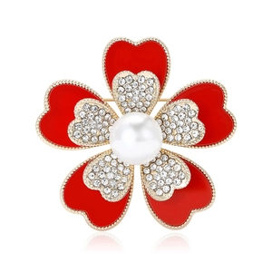 Vintage Emaille Blume Brosche Für Damen Gold Legierung Mit Künstliche Perlenimitat Strass Herz Blütenblätter Mode Schmuck