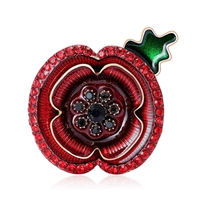 Mode Rote Mohnblume Brosche Für Damen Vintage Emaille Strass Blumen Anstecknadel Legierung Dekorative Schmuck Geschenk