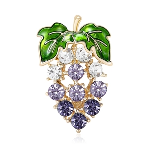 Fashion Korean Style Grape Brooch Alloy Purple Rhinestone Fruit Pin Dual Use Necklace Jewelry For Women Wedding Banquet
