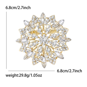 Elegante spilla a girasole con strass e petali multistrato in finitura dorata
