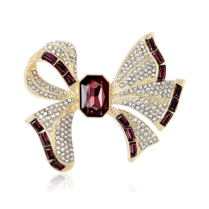 Luxury Alloy Rhinestone Bowknot Brooch Elegant Ribbon Shape Inlaid Crystal Pin For Women Men Fashion Clothes Accessories
