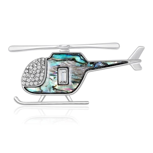 Kreative Hubschrauber Abalone Muschel Brosche Für Damen Herren Silber Legierung Strass Eingelegt Flugzeug Anstecknadel Mode Schmuck