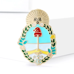 Spilla smaltata con lo stemma dell'Argentina con bordi in metallo dorato ed emblema