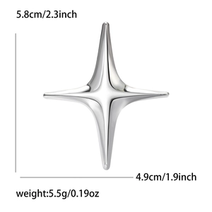 Polished silver star brooch details showing dimensions 5.8cm height and 4.9cm width