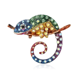 Broche Animal Caméléon Créative en Alliage de Zinc pour Hommes Femmes Lézard avec Strass Colorés Émail Bijoux Tendance